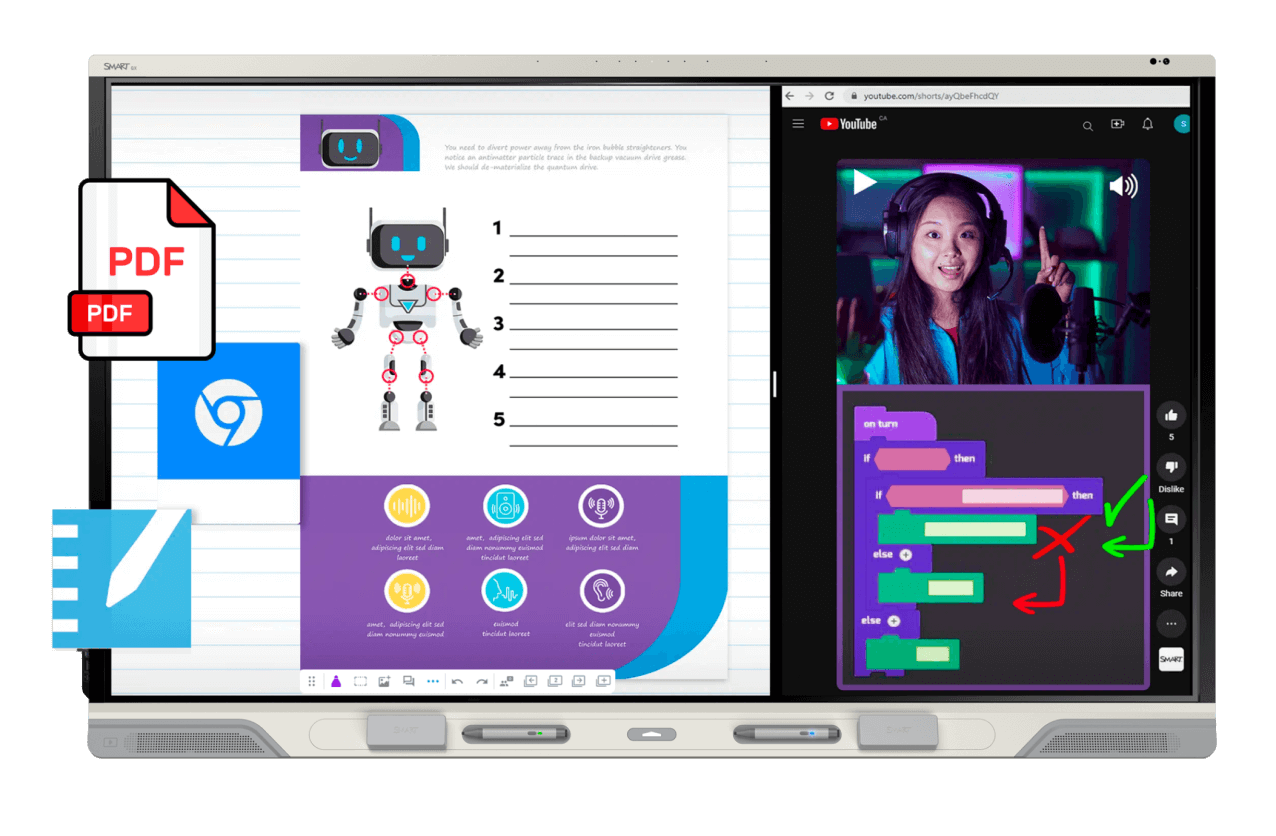 Interactive SMART Board displaying a YouTube educational video, illustrating the use of digital resources in modern learning environments.